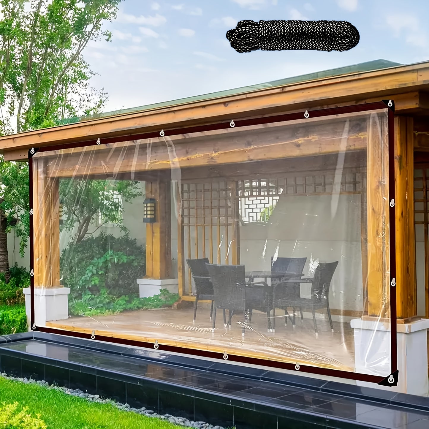 1pc Transparent Rainproof and Windproof Tarpaulin with Seal Ring, Outdoor Garden Transparent Rainproof Cover Windproof, Suitable for Garden and Chicken Coop Awning Plant Camping