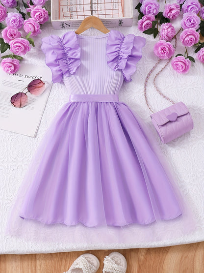 Big Sweet Style Dress, Summer Fashion Solid Color Comfortable Round Neck Mesh Casual Dress