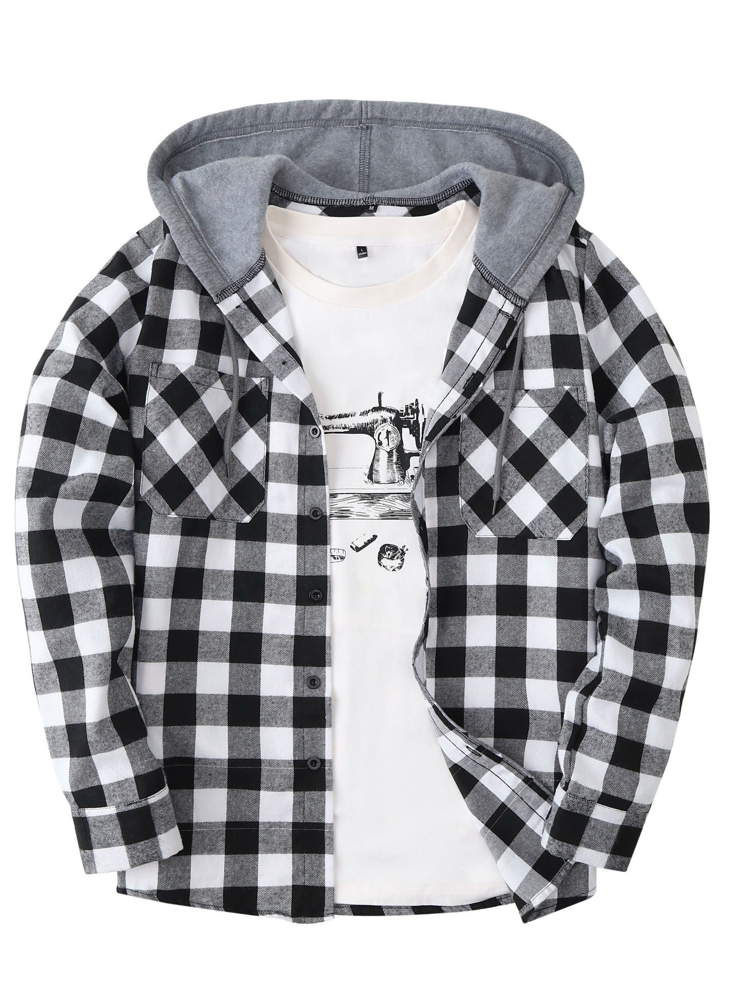 Men's Fashion Hooded Plaid Trendy Shirt Hooded Plaid Sweatshirt