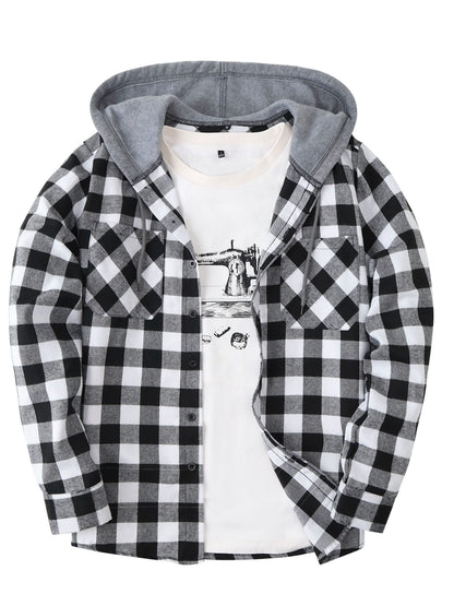 Men's Fashion Hooded Plaid Trendy Shirt Hooded Plaid Sweatshirt
