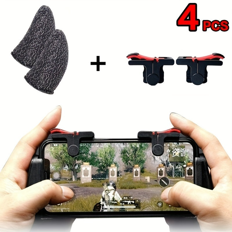 4PCS/Set Touch Screen Finger Sleeve with Left & Right Gaming Triggers for PUBG Game Shooter Controller