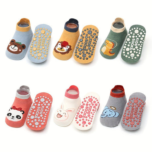 6 Pairs of Cute Cartoon Animal Patterned Socks for Babies, Non-Slip Socks for Boys And Girls, Ideal for Toddlers on The Floor
