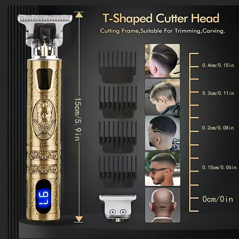 [USB-Rechargeable Grooming Kit] YAIAWISU Men's Cordless Electric Hair Clippers & Beard Trimmer with LCD Screen, USB-Rechargeable Cordless Grooming Kit, T-Blade Trimmer with Guide Comb Suitable for Hair, Shaving, and Scalp Trimming