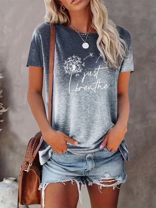 Ombre Dandelion Casual Crew Neck Tee - Easy-Care, Mid-Elasticity & All-Season Comfort