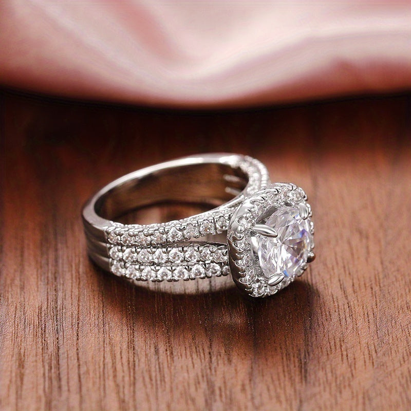 [READKISS | Synthetic Zirconia] READKISS 1.5 Ct Synthetic Zirconia 4 Prong Setting Single Stone Side Micro Pave 3 Row Rings | Plated White K Copper | for Women, Valentine's Day, Wedding, Casual Party, Daily Occasion, April Birthstone, All Season