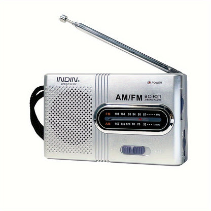 [Portable Mini Radio] INDIN BC-R21 Portable Mini Radio | AM FM Loudspeaker, Headphone Jack, 2AA Battery Operated | Long Range Reception, Pocket Radio for Indoor, Outdoor, Emergency Use, Best Gift