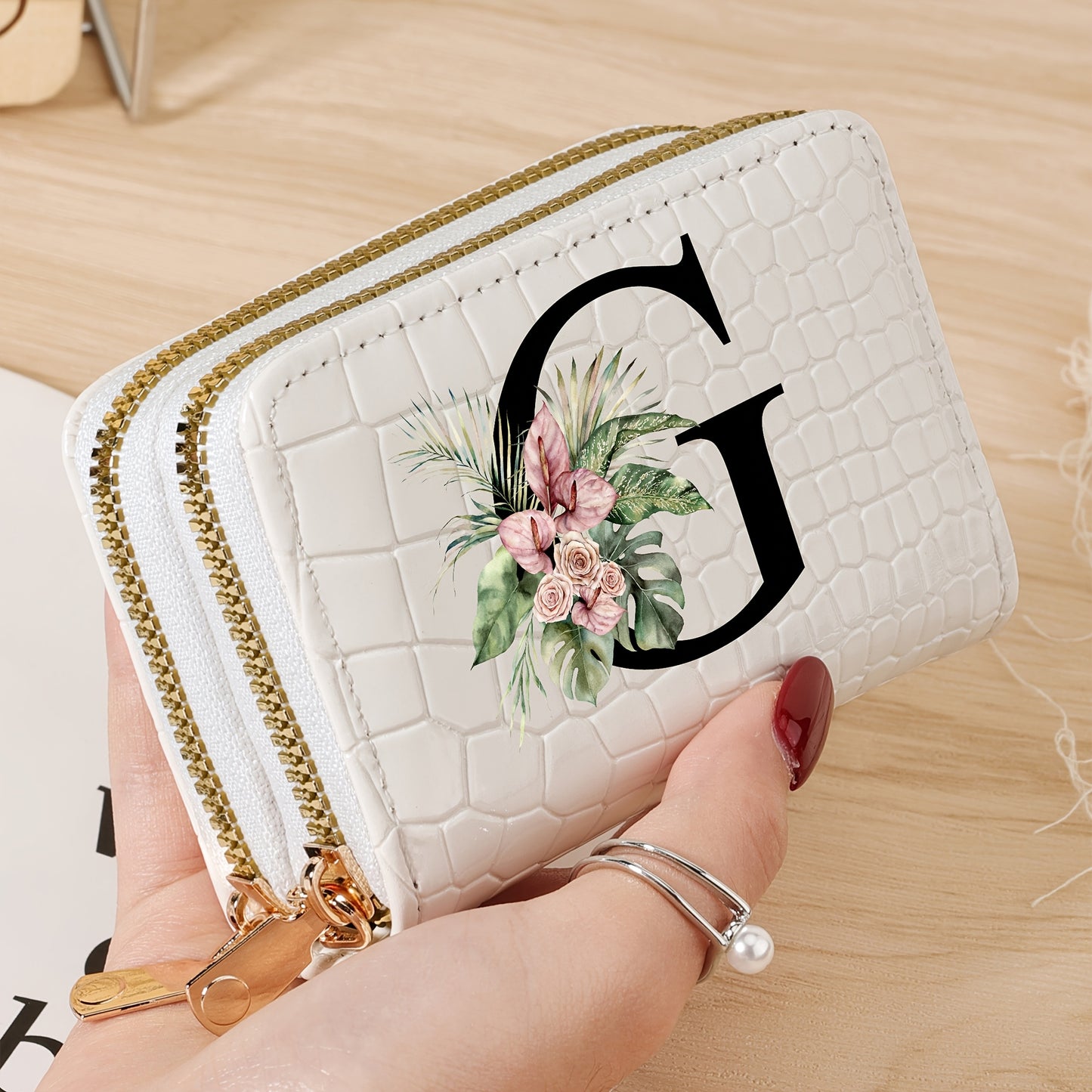 Simple, Stylish, Elegant Letter Printed Women's Credit Card Wallet, Large Capacity Multi Card Holder, Double Zipper Card Holder