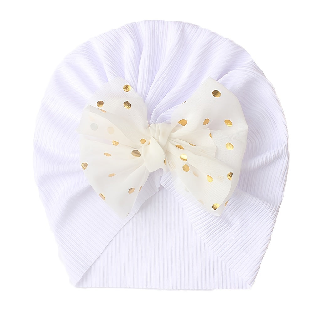 Newborn Infant Polka Dot Printed Bow Elastic Head Wrap, Turban Headwear Cap For Toddlers, Baby Girls And Boys