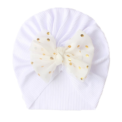 Newborn Infant Polka Dot Printed Bow Elastic Head Wrap, Turban Headwear Cap For Toddlers, Baby Girls And Boys