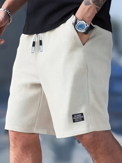 Men's Textured Casual Shorts with Drawstring Waist, Lightweight Polyester Fabric, Pockets for Casual Wear, Beach or Outdoor Activities, Everyday Shorts | Drawstring Waist Shorts | Lightweight Shorts