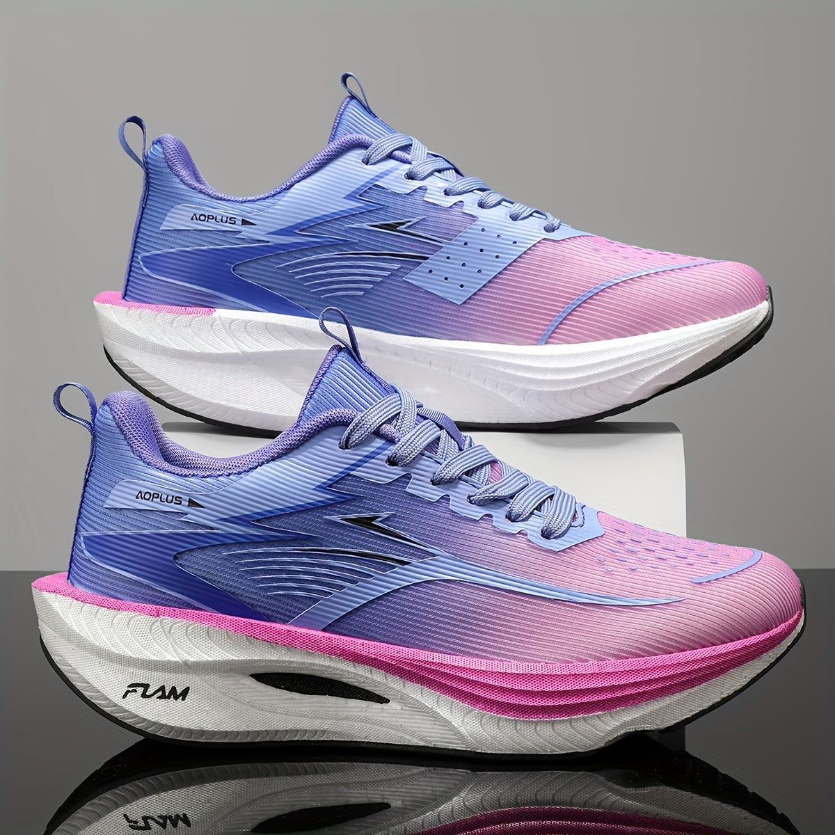 AOPLUS Men's Sneakers, Lightweight Breathable Low-Top Lace-Up Casual, Cushioned Rubber Sole, Gym Running, Pink & Colorway, All-Season