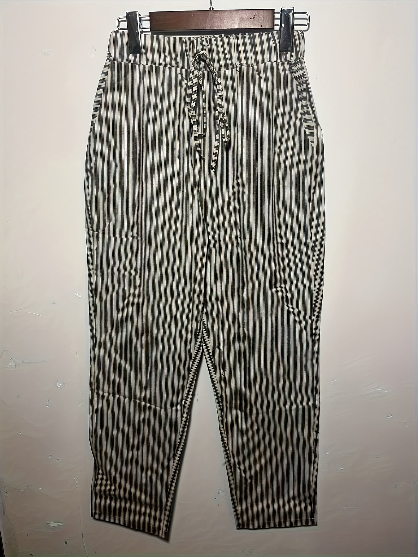 Women's Striped Wide-Leg Casual Pants - High-Waisted, Lightweight Polyester, Machine Washable, All-Season Comfort with Side Stripe Detail
