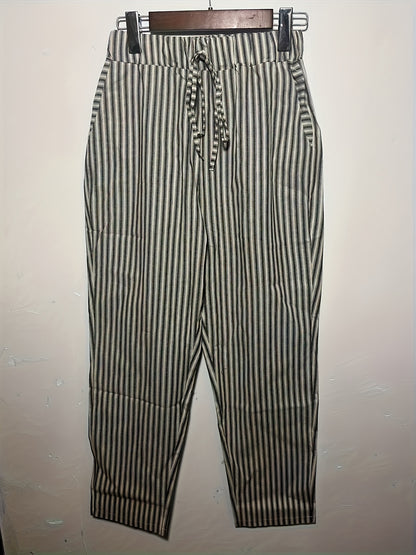 Women's Striped Wide-Leg Casual Pants - High-Waisted, Lightweight Polyester, Machine Washable, All-Season Comfort with Side Stripe Detail