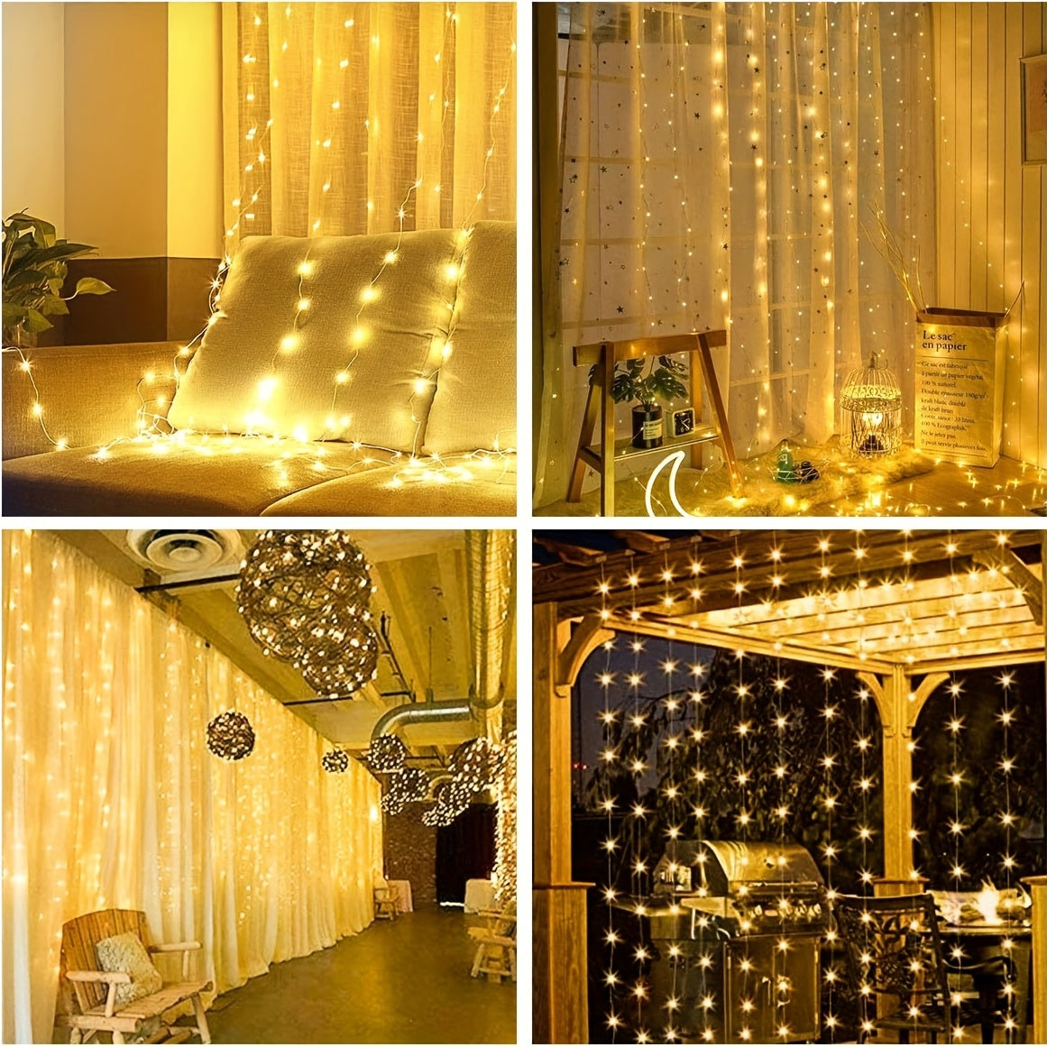 1pack 100/200/300LED Curtain Lights for Bedroom | 3.3/6.5/9.8 X 9.8ft Warm Fairy Lights, 8 Modes with Remote, USB Powered, IP65, Includes Hooks, Copper Wire, Multi-Color Twinkle Lights for Wedding, Christmas, Party