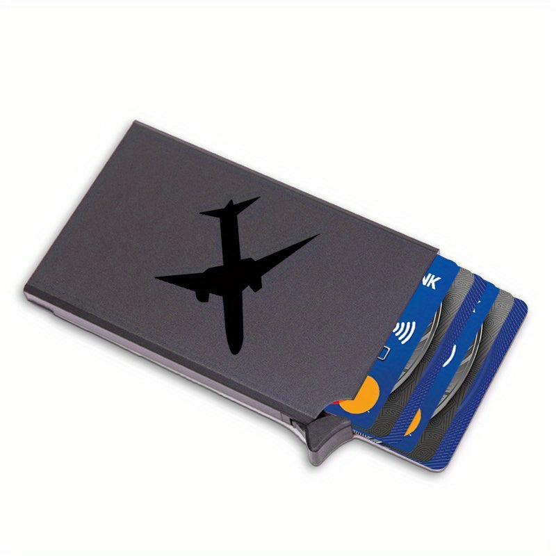 1pc a Sleek Aluminum Business Card Holder Designed for Men, Featuring RFID Protection, a Pop-Up Wallet with a Stylish Airplane Design, And a Secure Aluminum Credit Card Case in Black