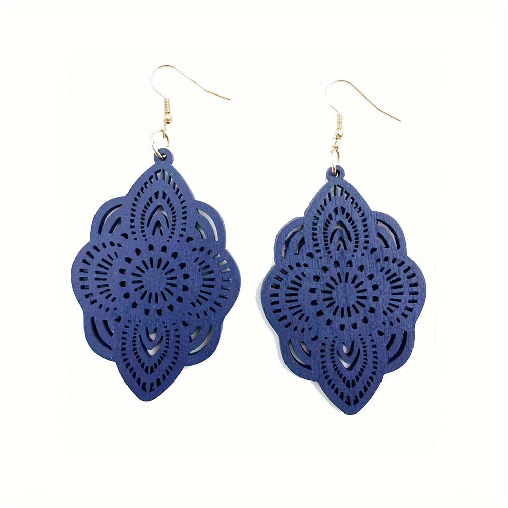 1 Pair Wood Lace Earrings with Delicate Wood Beads - Vintage Elegant Everyday Suitable for Daily Wear & Special Occasions, Year-Round Neutral Wood Grain