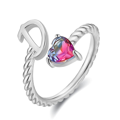Adjustable A to T Initial Letter Ring Rings for and Women, Stacking Ring, Birthday Jewelry Gift for Mom or Girlfriend