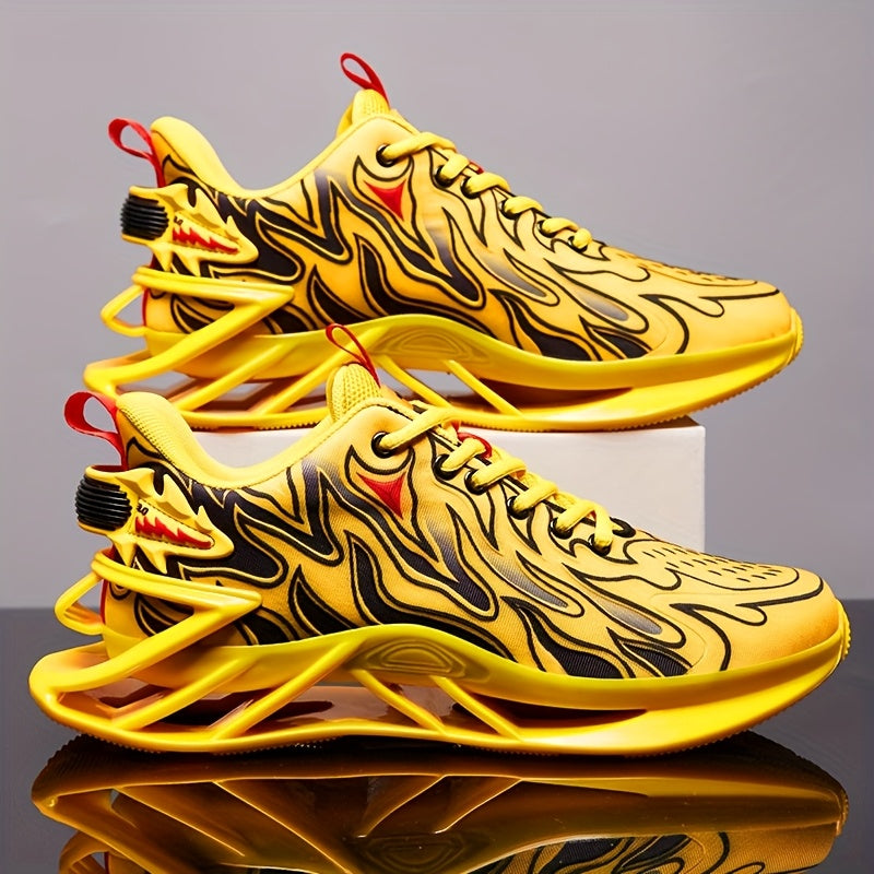 Men's Neon Green & Black Breathable Running Shoes - Shock-Absorbing TPU Sole, EVA Cushion, Lightweight Low-Top Sneakers with Striped Design for Gym, Jogging & Casual Wear, Sneakers, Sleek Sporty Design, Cushioned EVA Sole