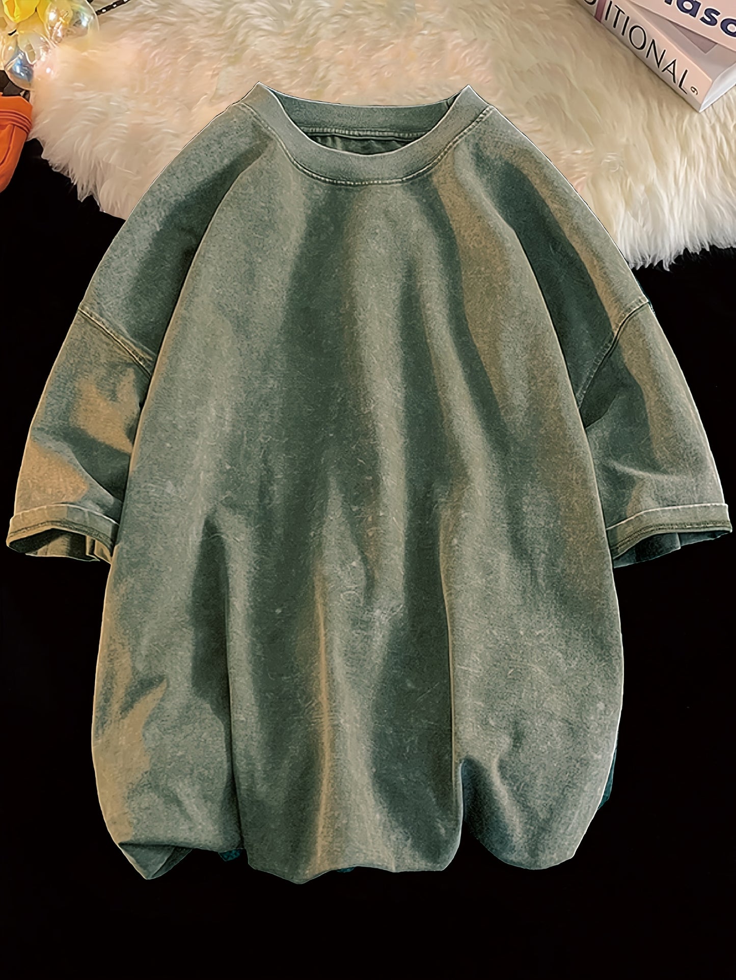 8.47 oz Heavyweight Pure Washed And Distressed Couple'S Unisex Loose American Retro Short-Sleeve T-Shirt for Spring And Summer, Trendy Men'S T-Shirt