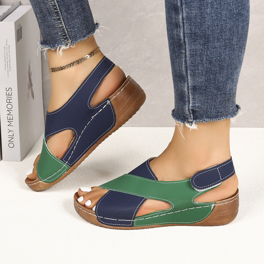[Women's Thick-Soled Sandals] Women's Color Block Thick-Soled Sandals - Versatile Open-Toe Classic Summer Shoes, Women Shoes