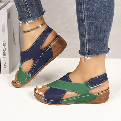 [Women's Thick-Soled Sandals] Women's Color Block Thick-Soled Sandals - Versatile Open-Toe Classic Summer Shoes, Women Shoes
