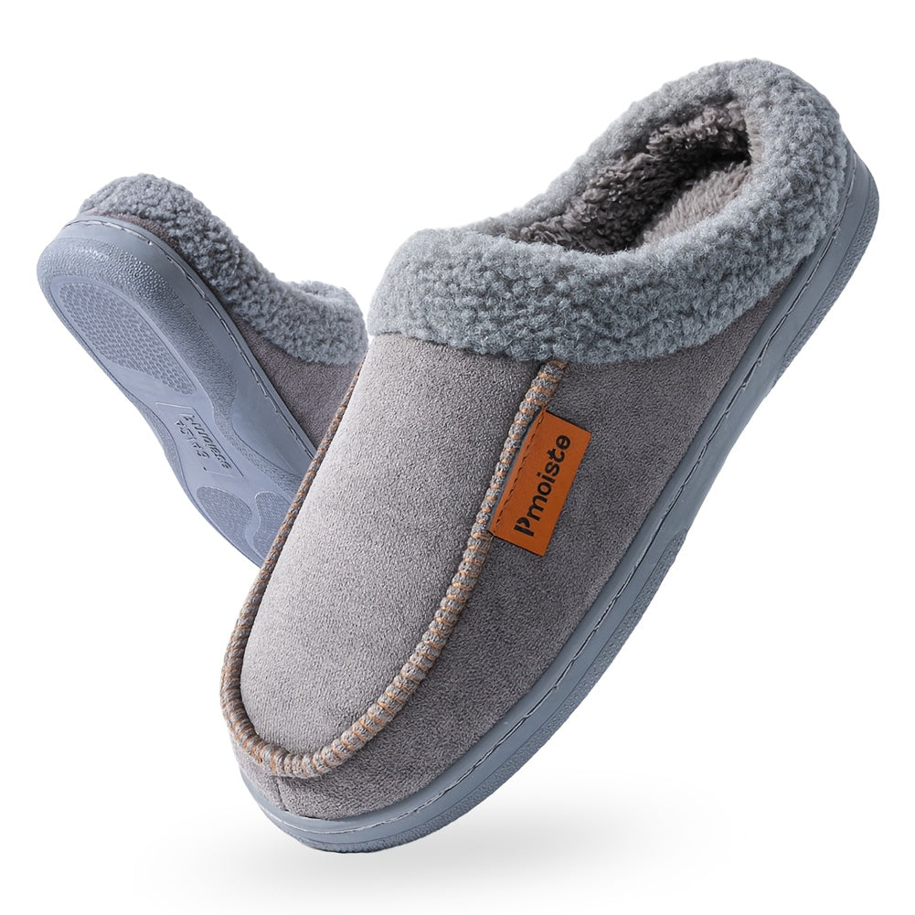PMOISTE Men'S Plush Fuzzy Retro House Shoes - Winter Warm Indoor/Outdoor Slippers with Plush & TPR Sole, Slip-On Round Toe Design, Indoor Slippers, Indoor Footwear, Minimalist Style, Durable Footwear