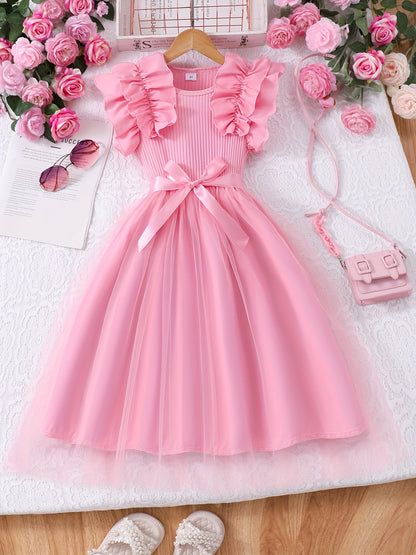 Big Sweet Style Dress, Summer Fashion Solid Color Comfortable Round Neck Mesh Casual Dress