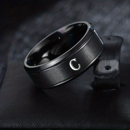 1pc European and American Fashion Versatile 26 English Letters Double Beveled Frosted Two-Line Men's Stainless Steel Ring (B81)