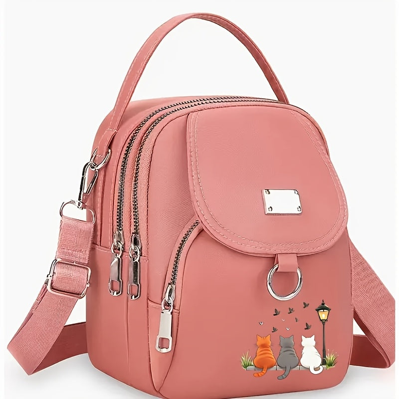 A Women'S Shoulder Bag Featuring a Cute Cat Design, Known As a Lucky Cat Bag, Believed to Bring Fortune to Its Owner, Made from High-Quality Nylon And Fabric