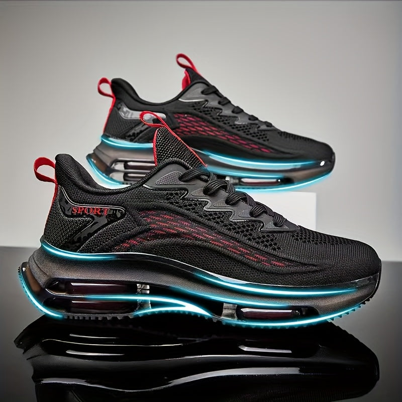 Men'S Lightweight Air-Cushioned Running Footwear - Trendy Black Sports Sneakers Featuring Shock Absorption, Slip-Resistant Sole, And Sturdy Build for All-Day Comfort, Ideal for Outdoor Workouts, Fitness Activities, And Long-Distance Running