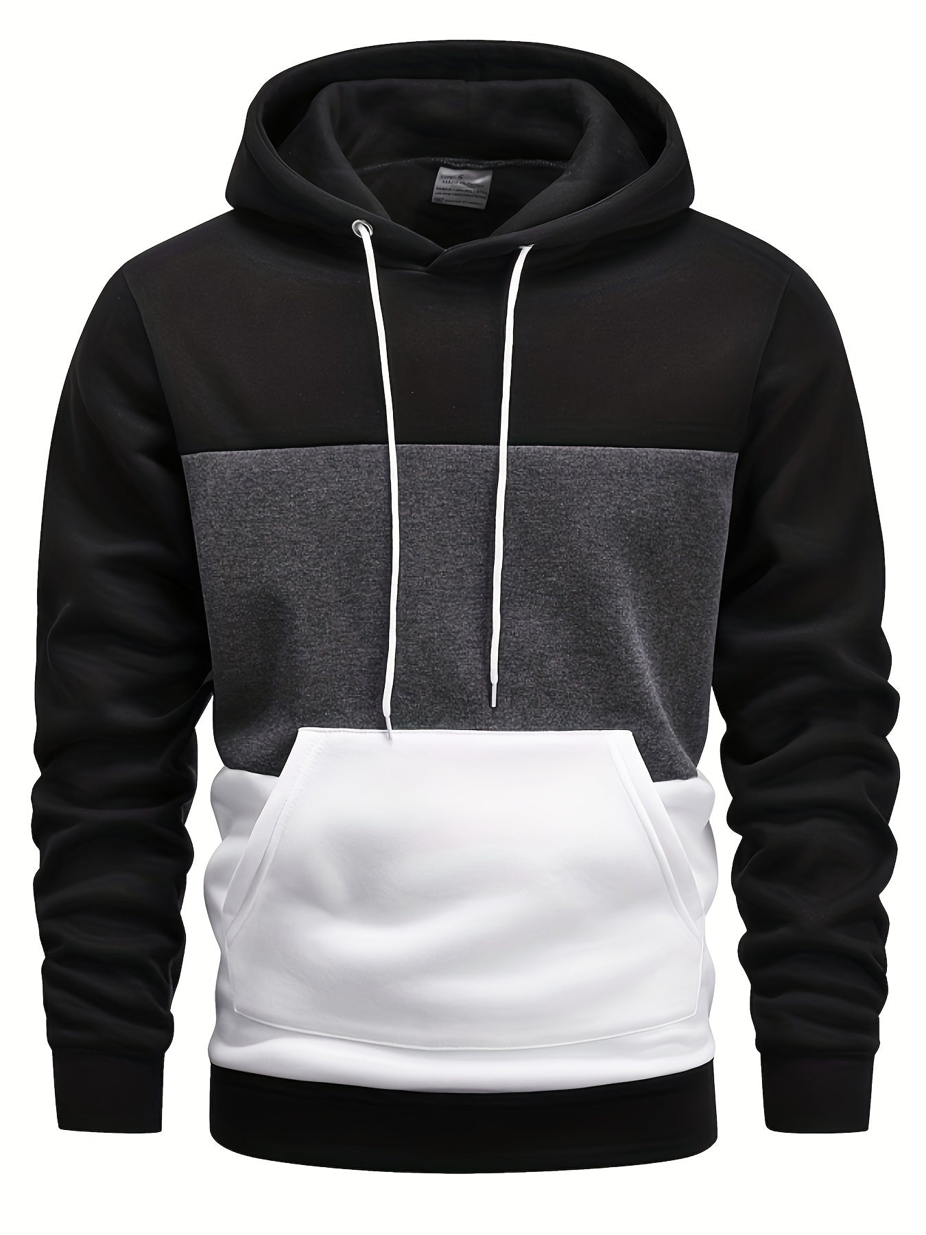 Men's Color Block Hoodie - Casual Pullover with Kangaroo Pocket, Long Sleeve, Machine Washable