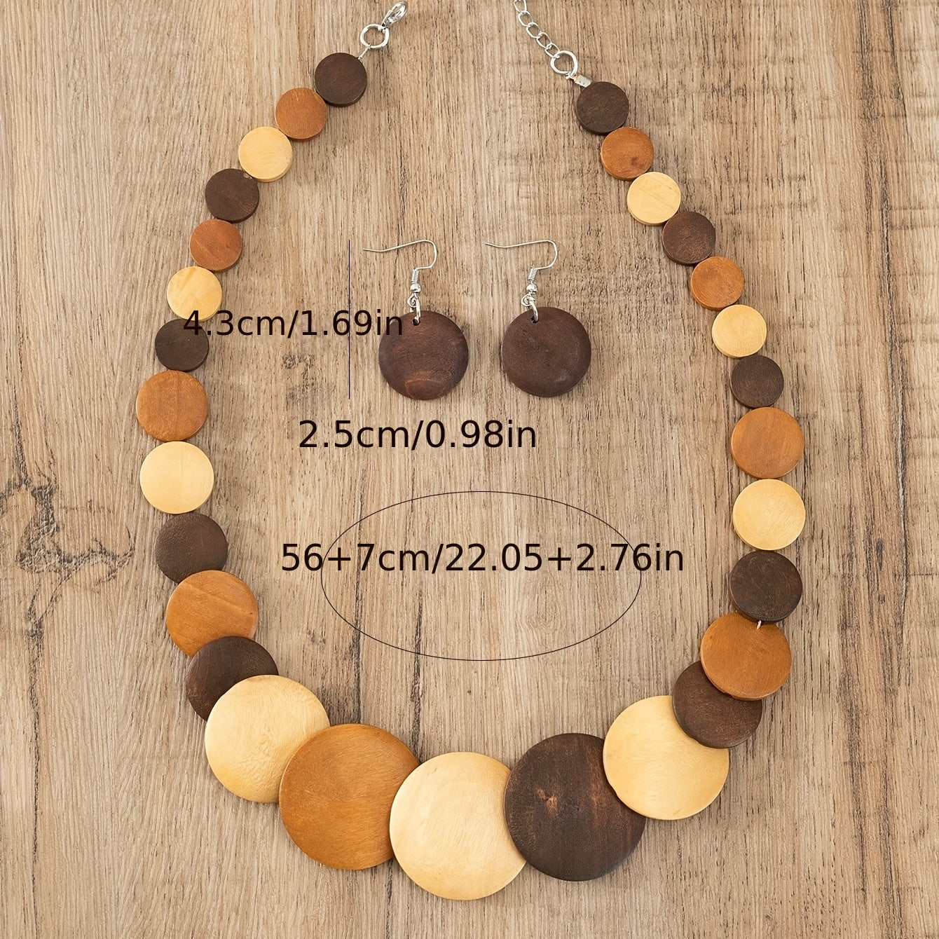 [Bohemian Jewelry] Colorful Bohemian Three-Piece Wooden Necklace and Earrings Jewelry Set for Women