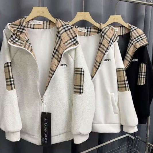 2025 Spring and Autumn Zipper Classic Jacket Sweater Men's and Women's Same Splicing Casual Plaid