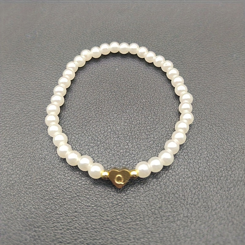 Hot Classic A-Z Heart Lnitial Letter Bracelet Women Temperament Lmitation Imitation Pearl Bead Bracelet for Women Jewelry Gift