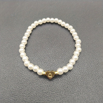 Hot Classic A-Z Heart Lnitial Letter Bracelet Women Temperament Lmitation Imitation Pearl Bead Bracelet for Women Jewelry Gift