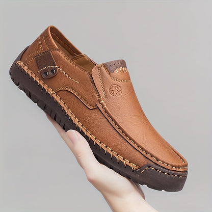 CLOHOO Men'S Handmade Shoes Soft Sole Comfortable Breathable Business Casual Shoes Rubber Sole Durable Sports Casual Shoes Slip On All-Season Office Youth Fashion Shoes