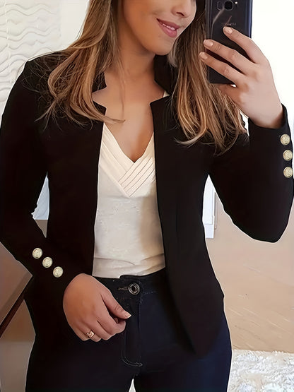 Women'S Casual Long Sleeve Blazer - Solid Color Button-Up Front, Loose Fit, Long Sleeve, Fall/Winter Office & Workwear, Casual Blazer for Women, Office Blazer
