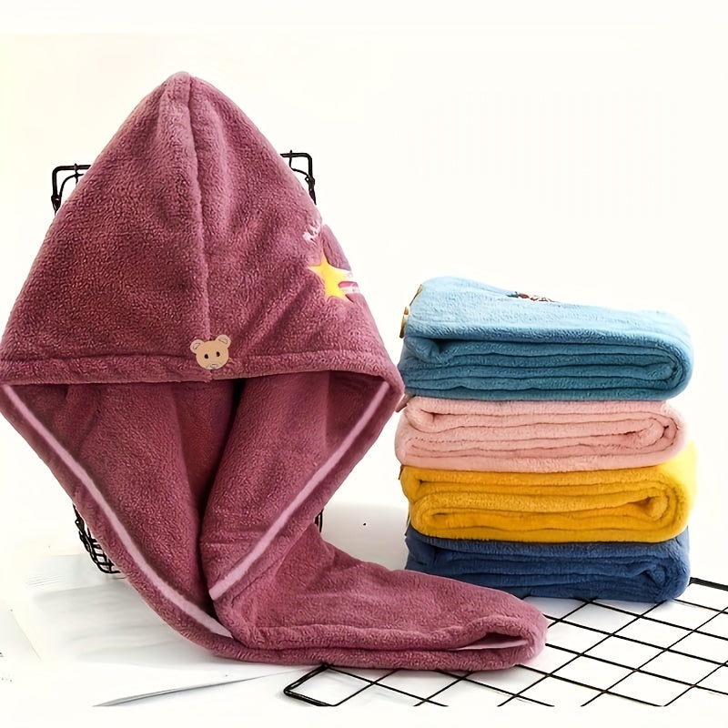 [Quick-Dry | Super Absorbent] 1pc Quick-Dry Super Absorbent Magic Microfiber Hair Drying Towel | Shower Cap & Turban, Soft Polyester Bath Hat with Button Closure, Multi-Color Options (Purple)