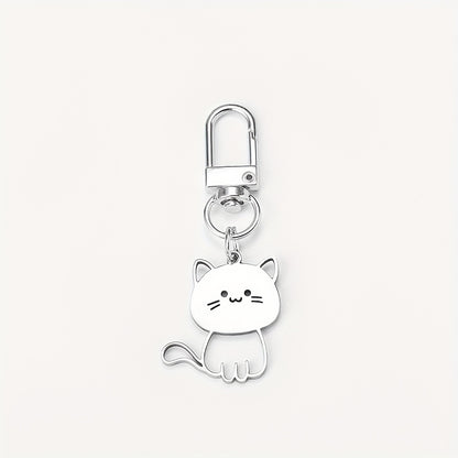 "1 new Japanese-style stainless steel keychain for cats, cute cat pendant, couple key chain pendant"