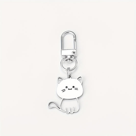 "1 new Japanese-style stainless steel keychain for cats, cute cat pendant, couple key chain pendant"