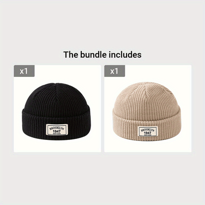 MAKEFGE Men's Fashion Knitted Beanie - Warm, Elastic Acrylic Winter Hat with Letter Patch, Ideal for Active Leisure, Holiday Gifts and Valentine's Day
