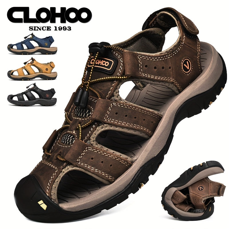 CLOHOO Brand Cowhide Rubber Thick Sole Handmade Casual Closed-Toe Men's Sandals
