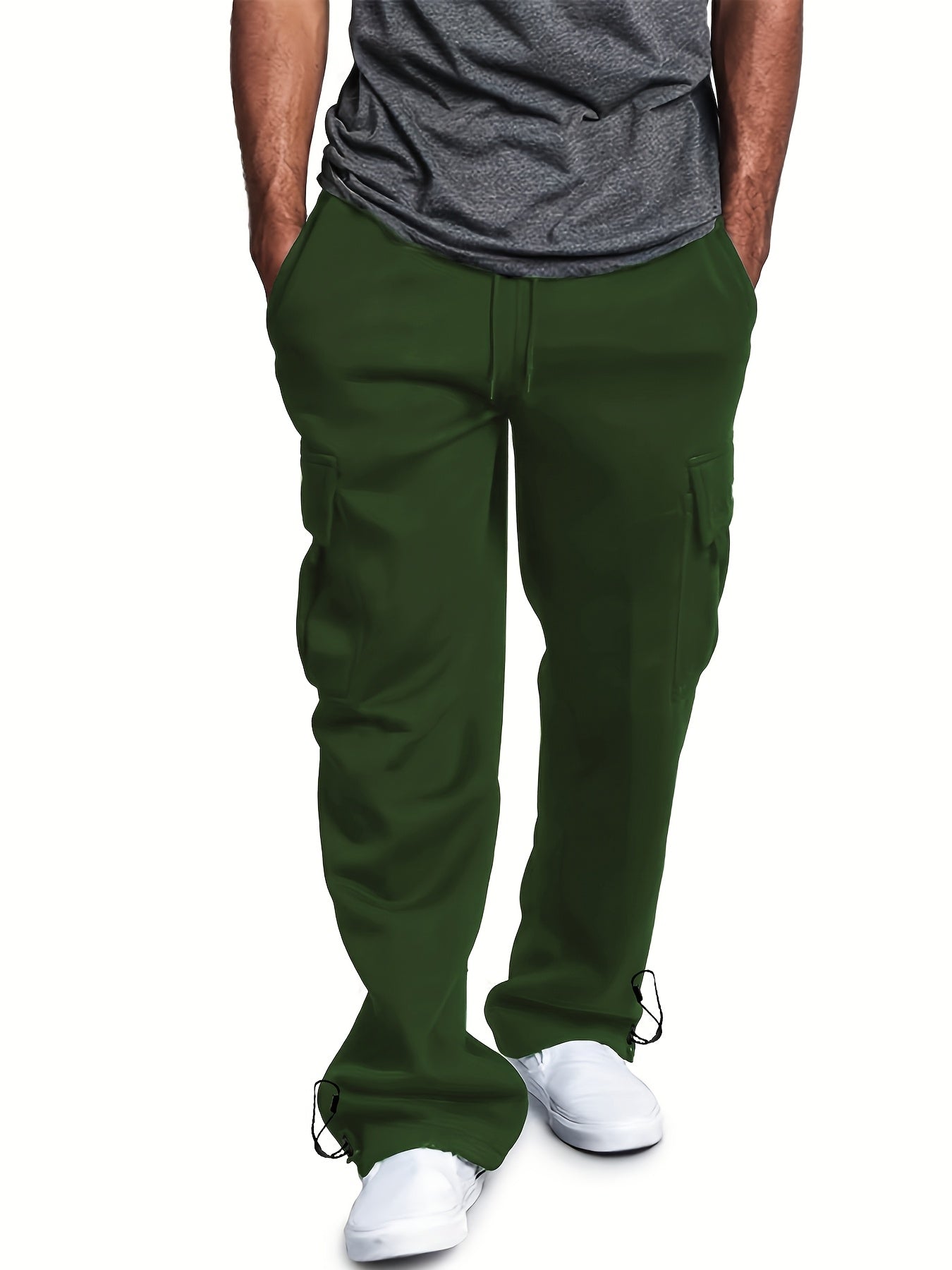 [Micro Elastic Underpants] Warmth Micro Elastic Men's Underpants Work Pants | Long Pants with Velvet Thickening Cold Protection Soft Light Beige-friendly Non-Ball Stretch Waistband Tied Feet Straight Two-Wear Loose Multi-Pocket Street Sports Casual Trendy