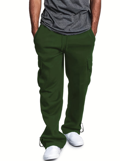 [Micro Elastic Underpants] Warmth Micro Elastic Men's Underpants Work Pants | Long Pants with Velvet Thickening Cold Protection Soft Light Beige-friendly Non-Ball Stretch Waistband Tied Feet Straight Two-Wear Loose Multi-Pocket Street Sports Casual Trendy