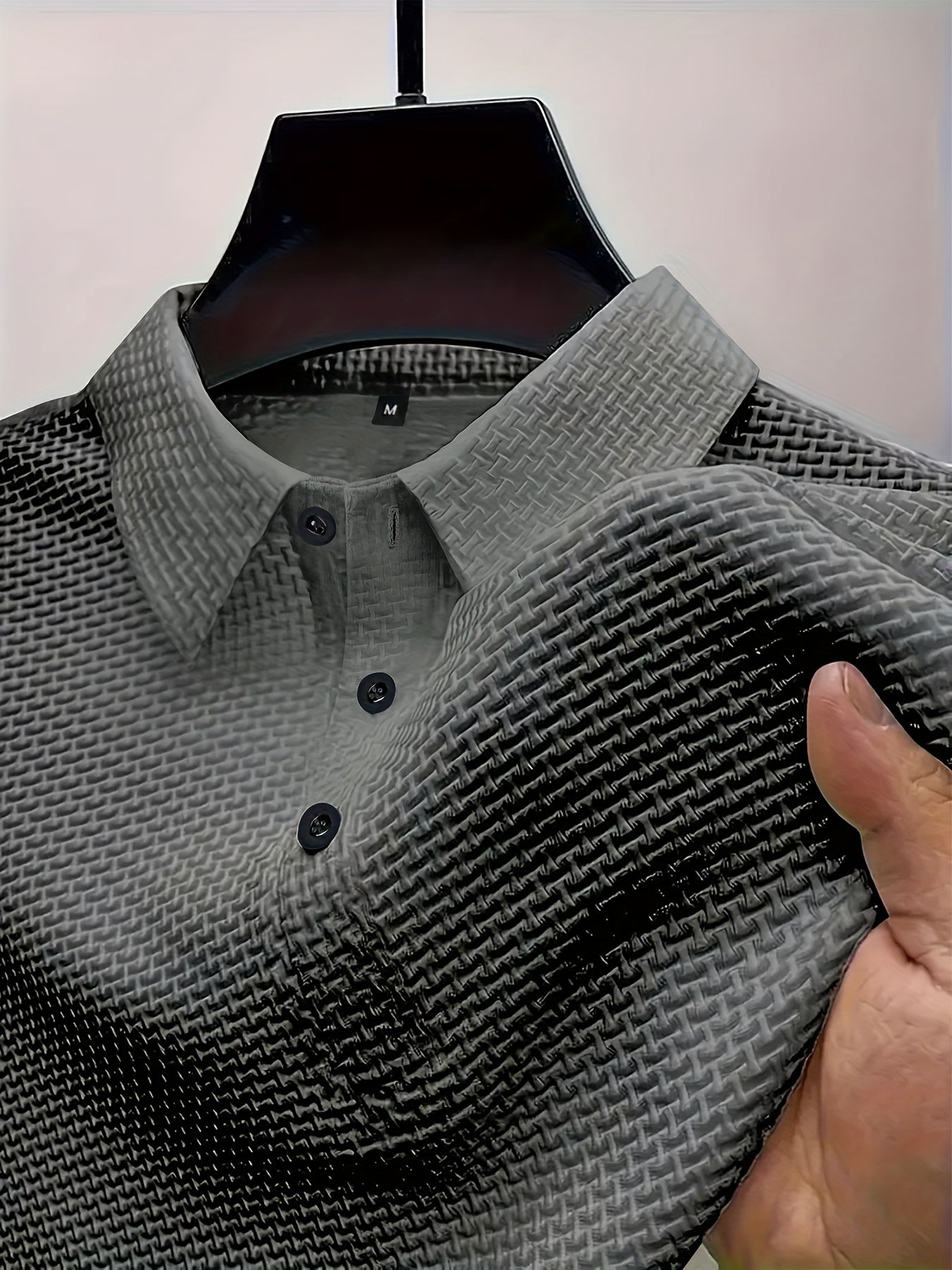 2024 New Ice Slicky Fiber Fabric Jacquard Casual Sports Top, Men's High-End Summer Solid Color Short-Sleeve T-Shirt for Golf, Fishing, Basketball, Camping, Gym Swimming and Beach Shirts with Turn Collar