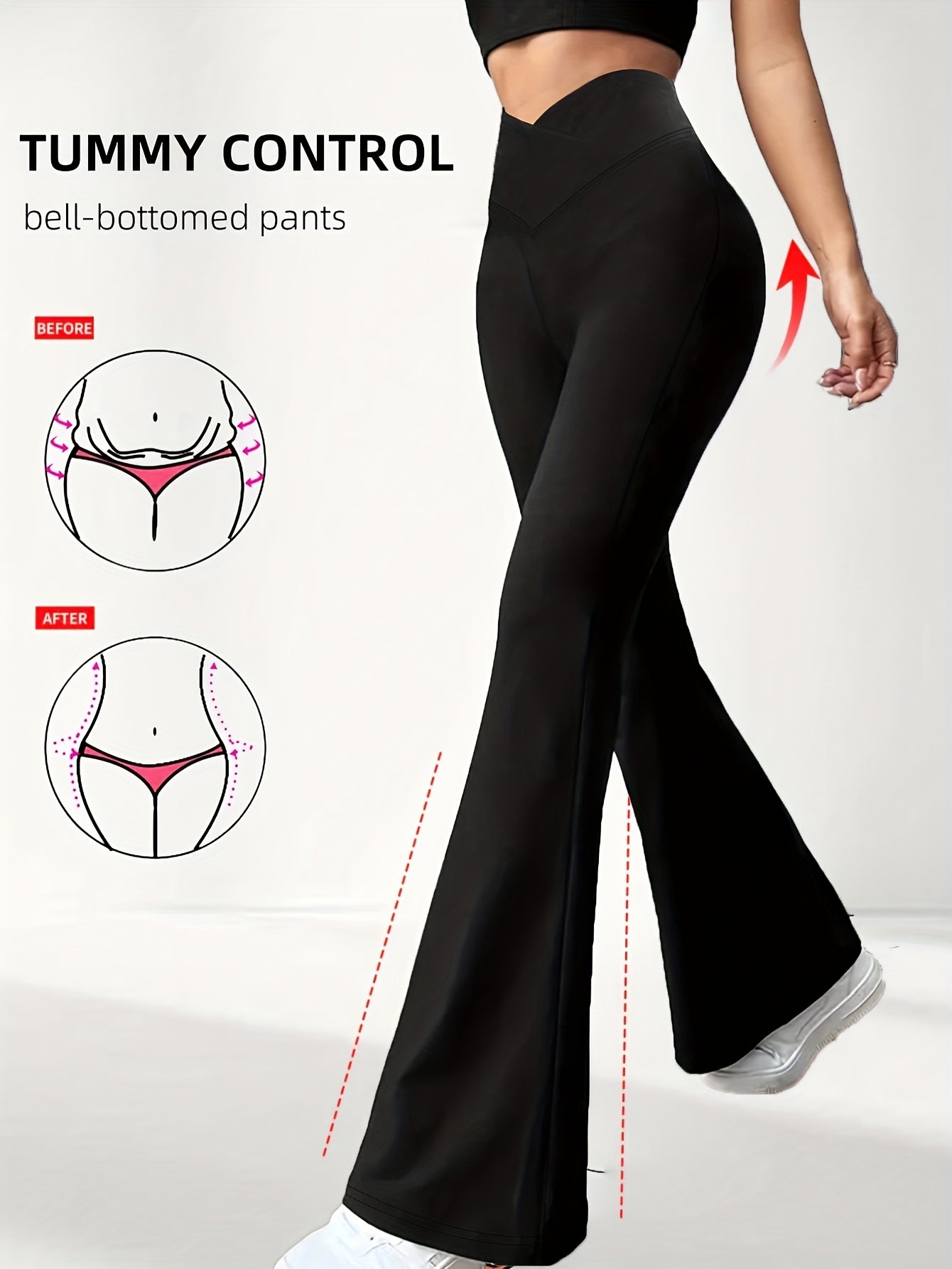 Women's High-Waisted Flared Pants with Belly Button Control - Tummy Management Leggings, Non-See-Through Stretchy Pants for Workouts, Casual & Formal Outfits - All-Season Slim Fit Bottoms
