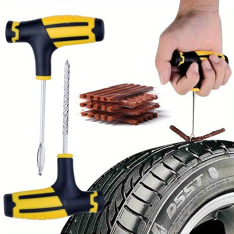 Easy to Use Complete Tire Repair Kit for Cars & Motorcycles - Durable Metal Construction, Easy Puncture Fix & Replacement Tools