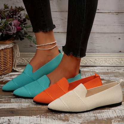 Pink Pointed Knit Flats, Women Shoes