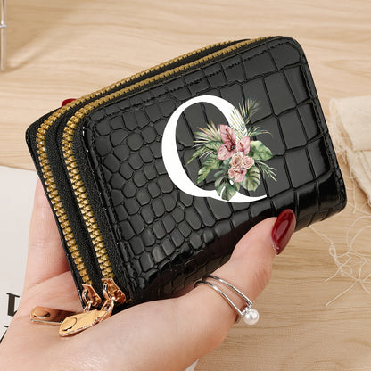 Simple, Stylish, Elegant Letter Printed Women's Credit Card Wallet, Large Capacity Multi Card Holder, Double Zipper Card Holder
