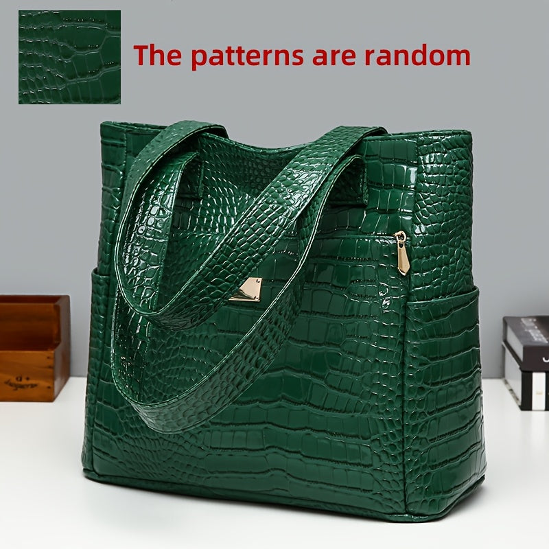 [Versatile Fashion Handbag] Stylish Crocodile Pattern Handbag | Large Capacity, Multi-Pocket, PU Material, Zipper Closure, Available in Multiple Colors (Red, White, Blue, Black, Brown, Pink, Orange, Green, Purple)